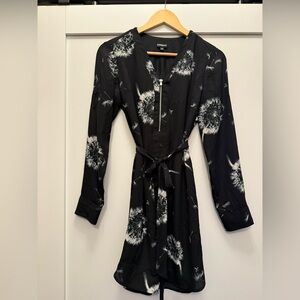Express Black and White Dandelion Print Long Sleeve Dress